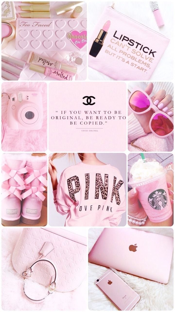 Aesthetic pink background with pink accessories and text - Light pink