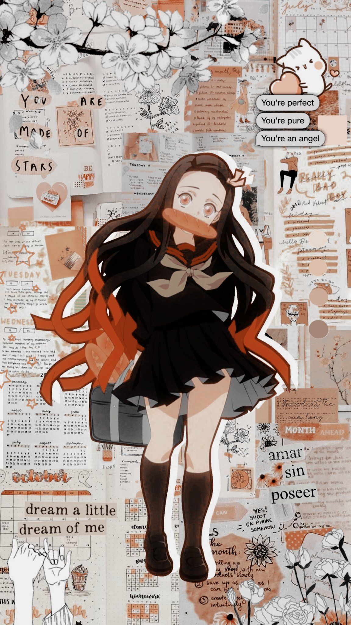 #aesthetic #wallpaper #anime #girl #black #red #collage - Demon Slayer