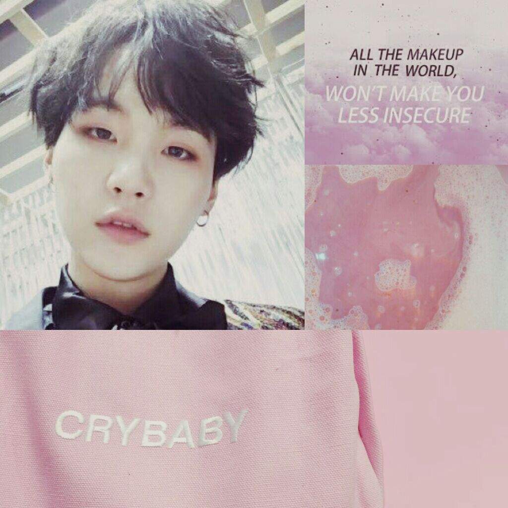 Aesthetic collage of Jungkook from BTS with a pink sweater that says 