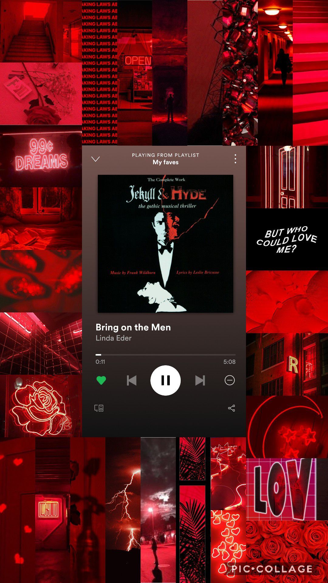 Aesthetic red music player background with 90s dreams, but who could love, and bring on the men - Broadway