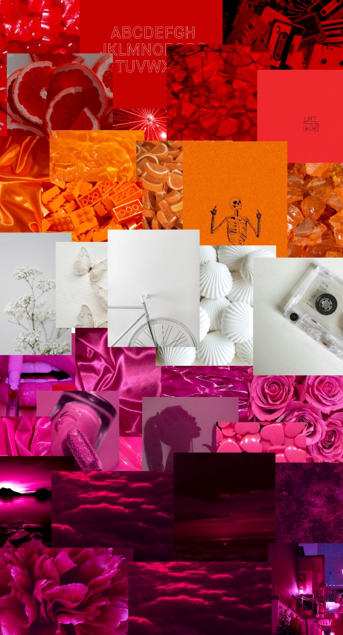 A mood board featuring a variety of bright pink and red images - Lesbian