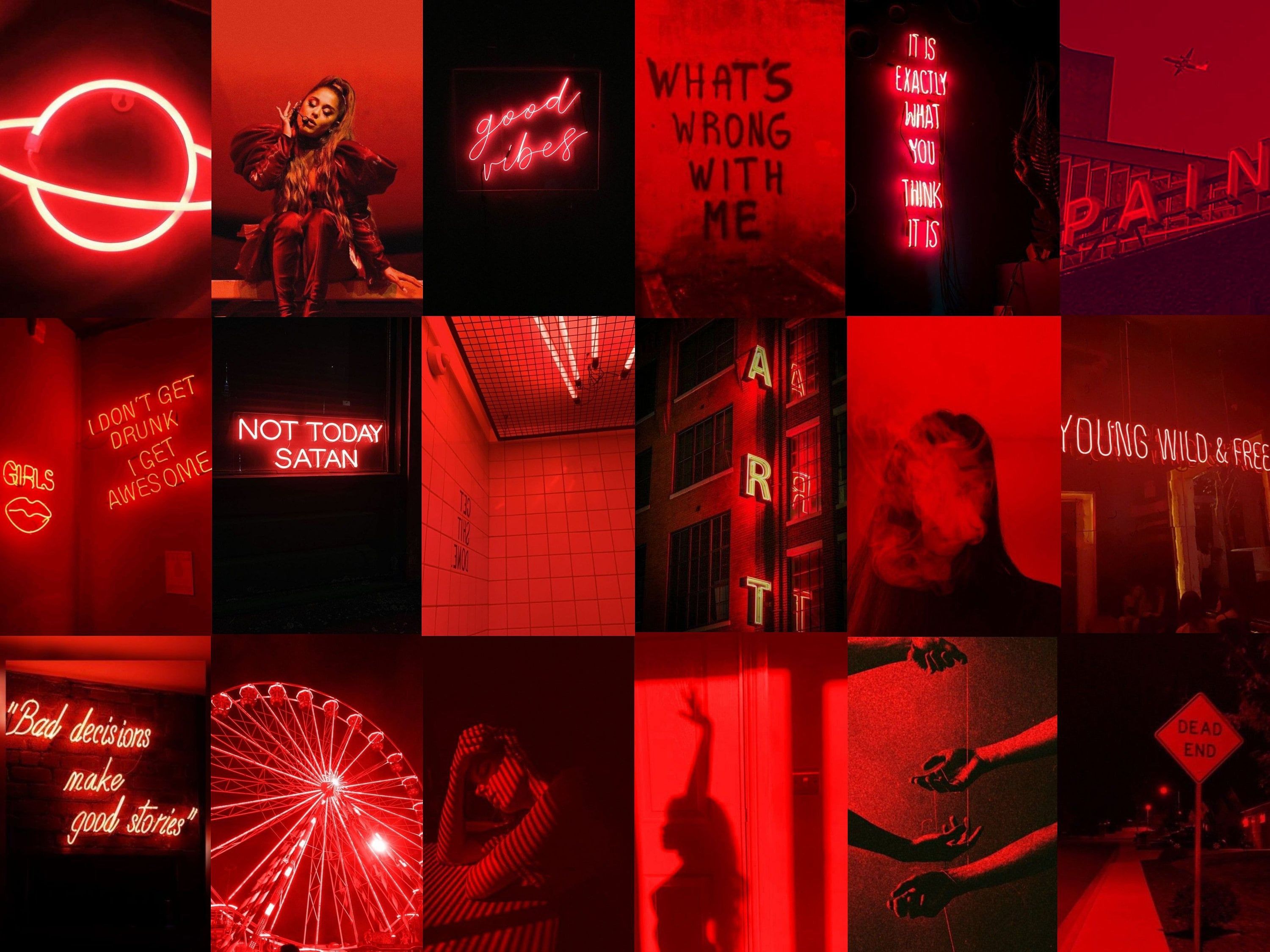 Neon Red Wall Collage Kit Red Aesthetic Photo Prints
