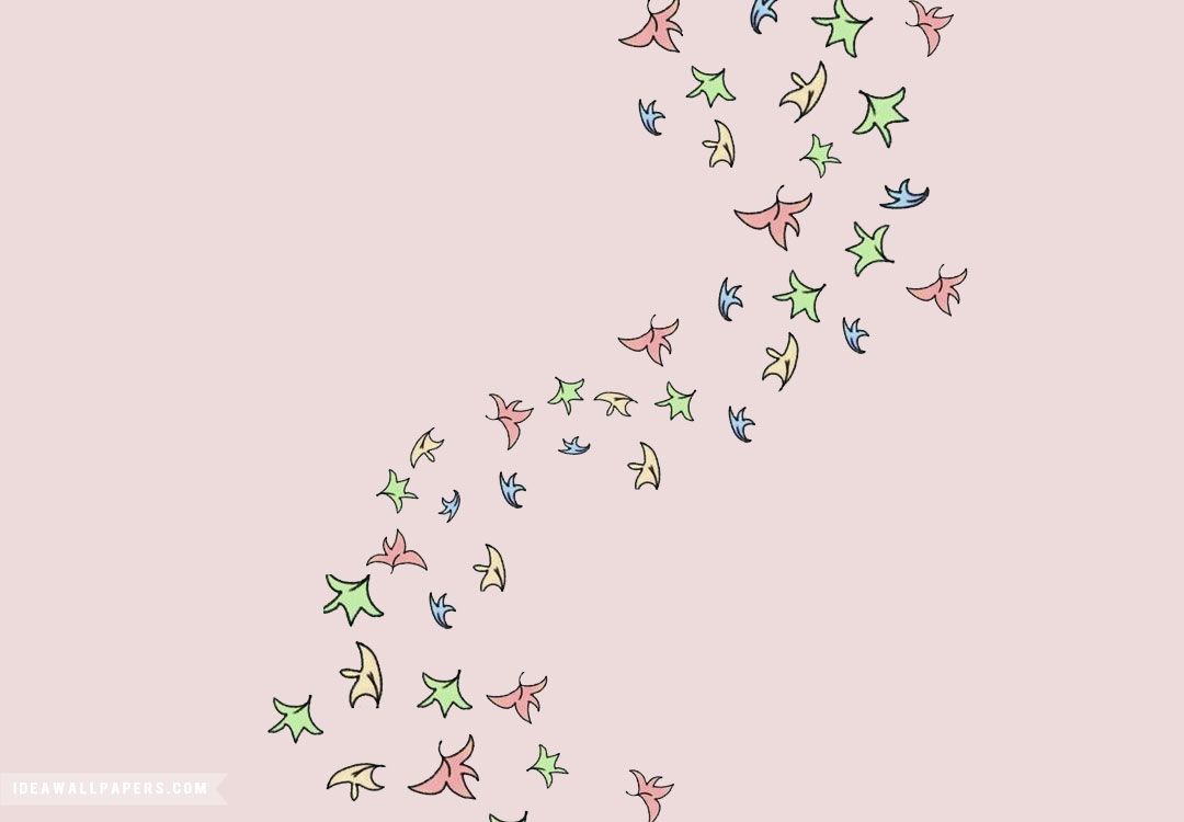 A flock of colorful birds flying on a pink background - Light pink