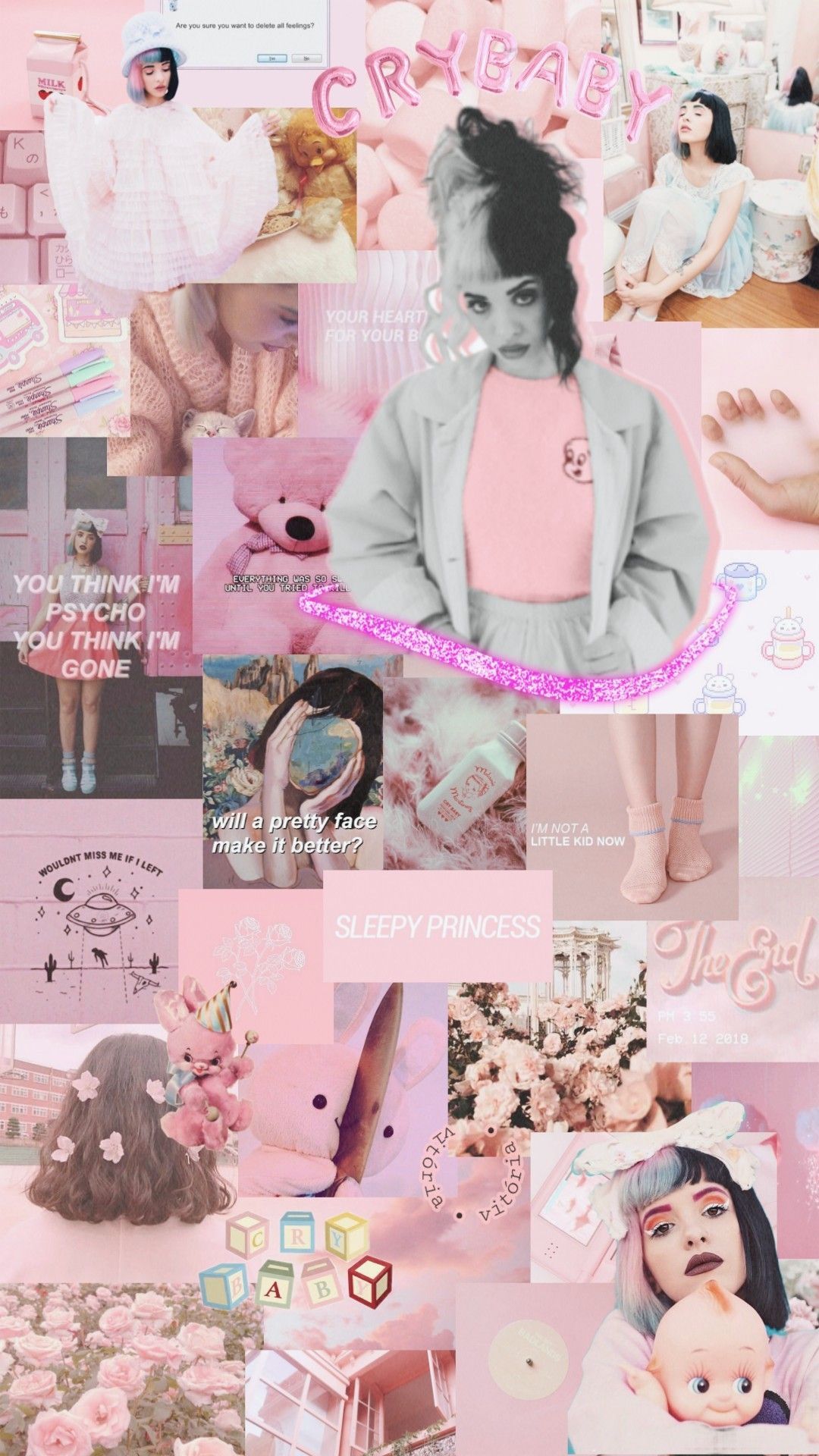 Pink aesthetic collage background for phone - Melanie Martinez