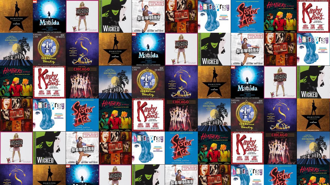 Collage of the covers of the original cast albums for the musicals featured in the article. - Broadway
