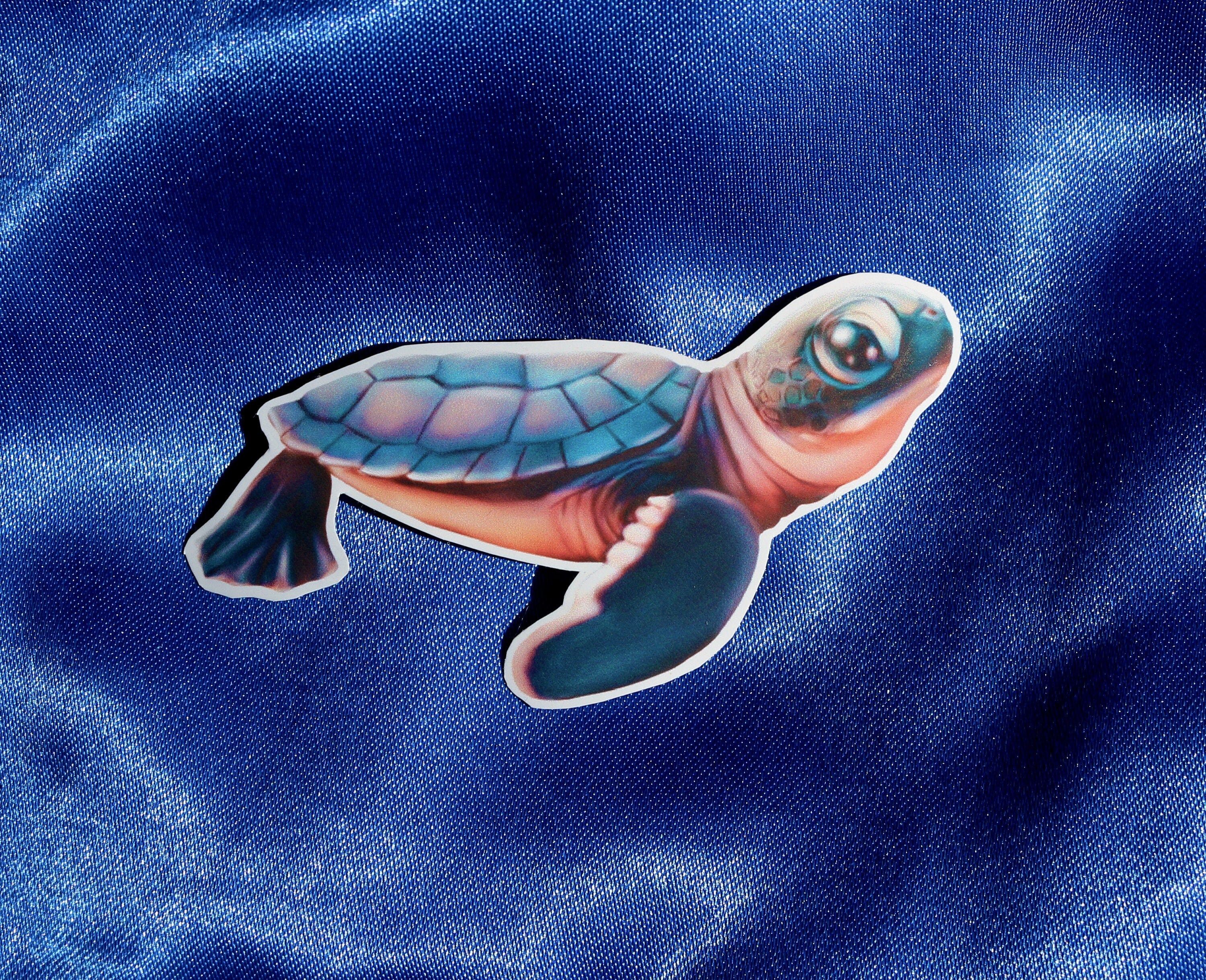 A turtle is on top of blue fabric - Sea turtle