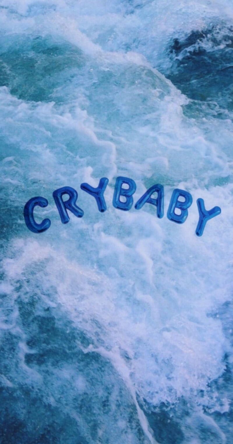 A blue aesthetic wallpaper with the words crybaby in blue - Melanie Martinez