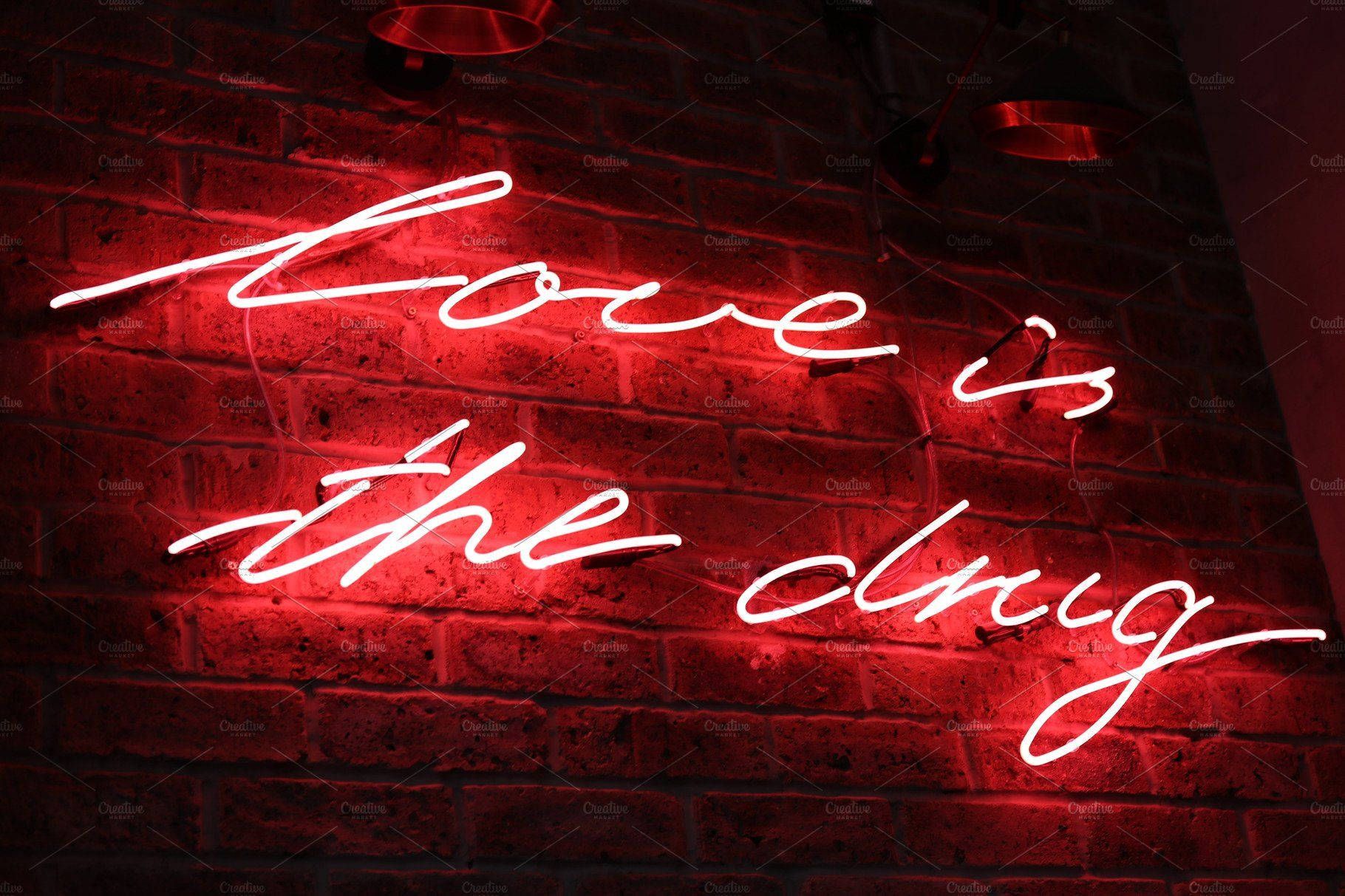 Download Red Aesthetic Neon Love Drug Wallpaper