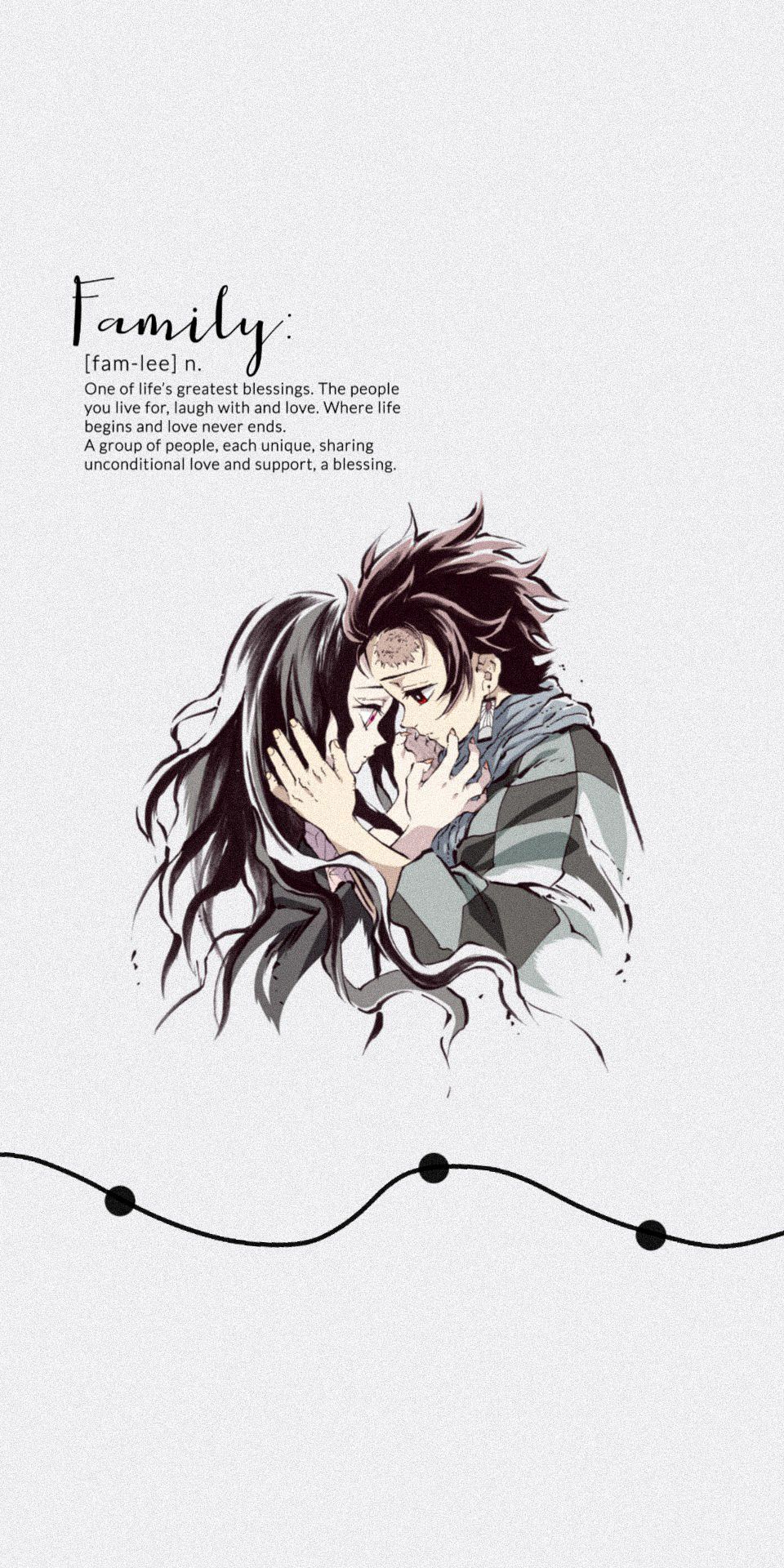 A drawing of two people kissing with the word family written above it - Demon Slayer