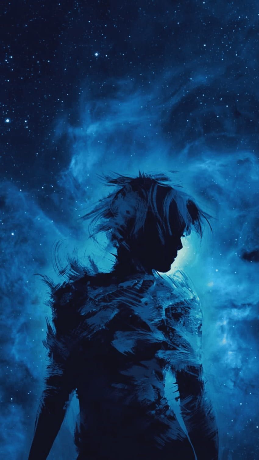 Blue anime wallpaper with a character looking at the stars - Peter Pan