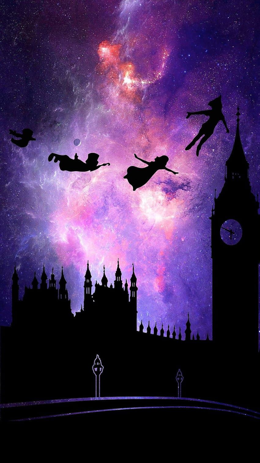 Peter Pan flying over London with the clock tower in the background - Peter Pan