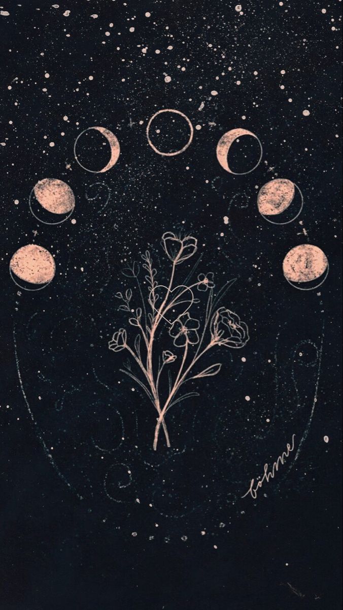 Aesthetic wallpaper of the moon phases and flowers - Witch
