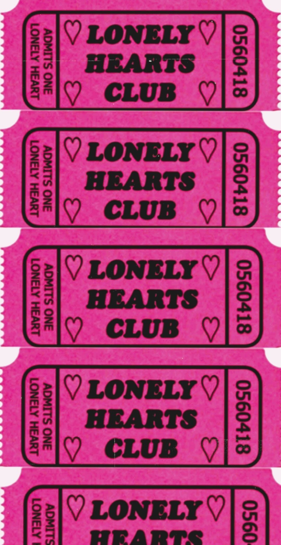 A row of pink tickets with the words 