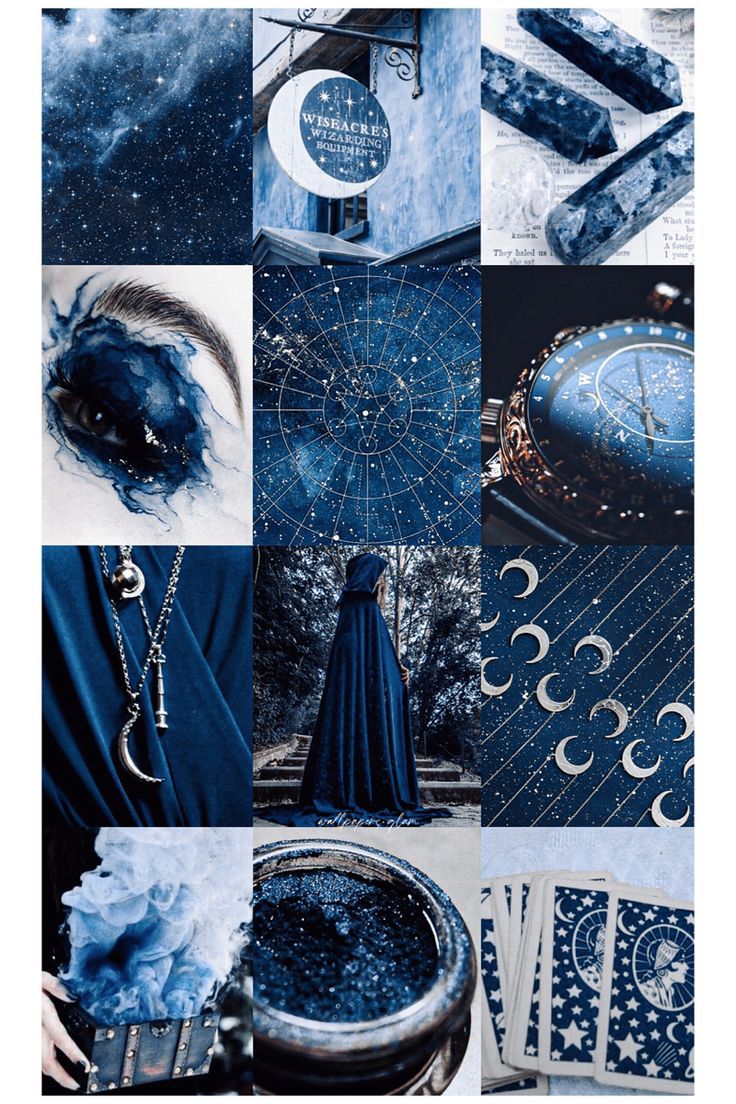 A mood board featuring a collage of blue and white aesthetic images. - Magic
