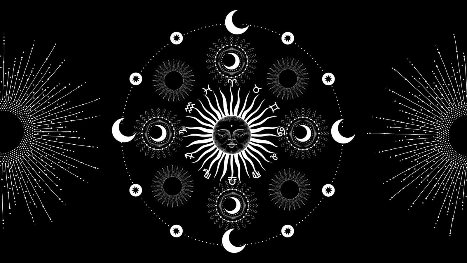 A black and white graphic of the sun and moon - Magic