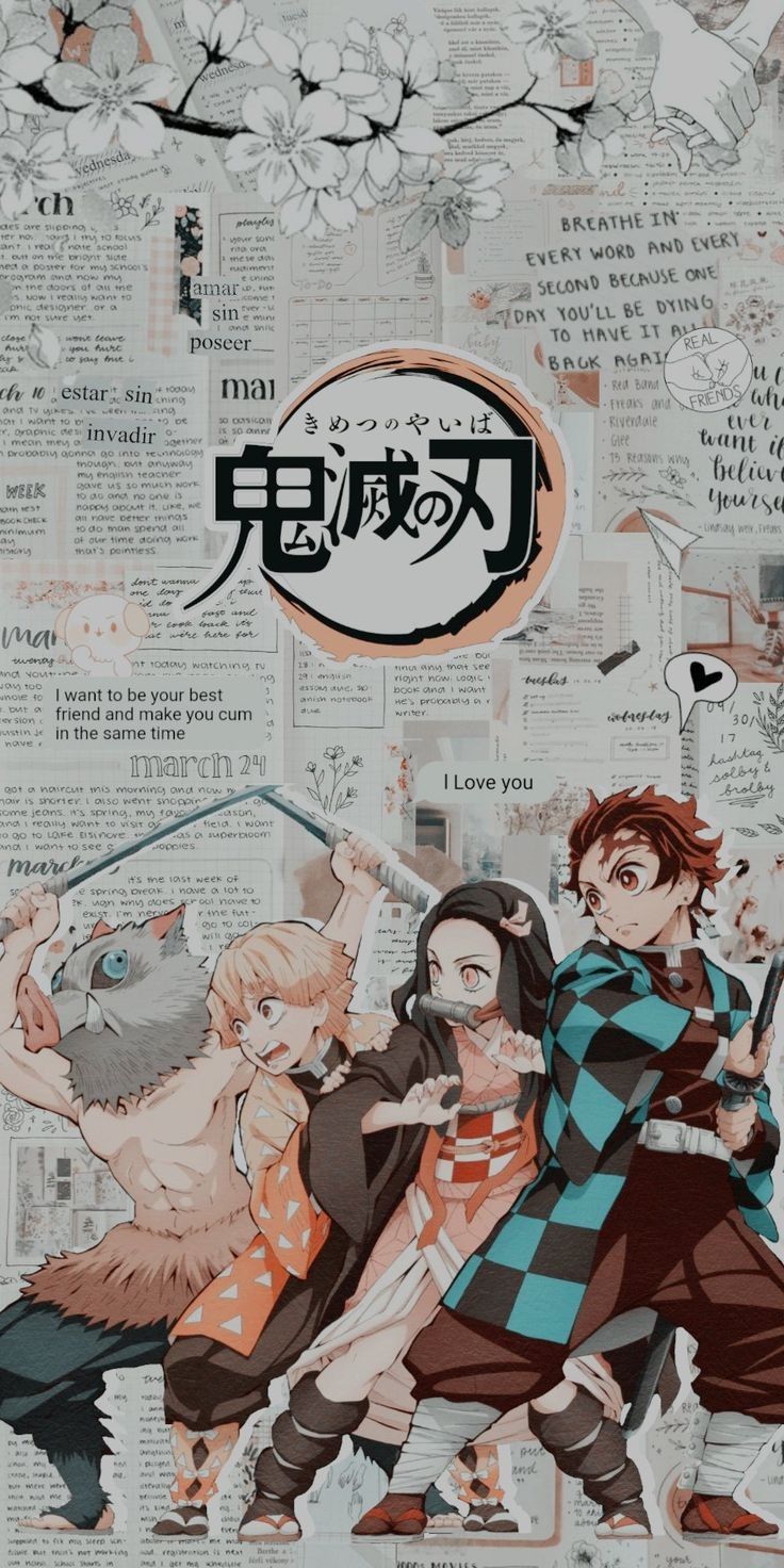 A poster for an animated movie with three characters - Demon Slayer