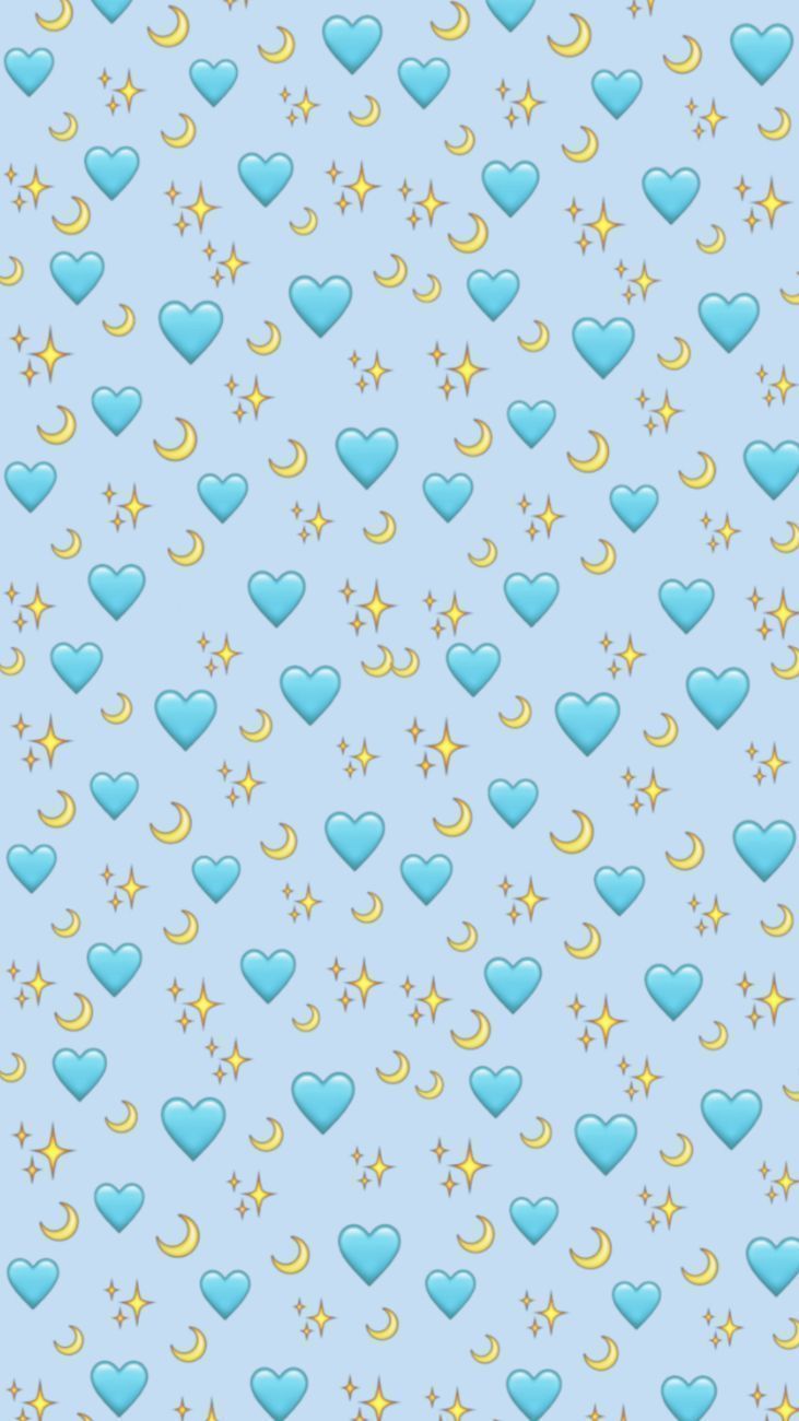 Aesthetic phone background with blue hearts and yellow stars - Emoji