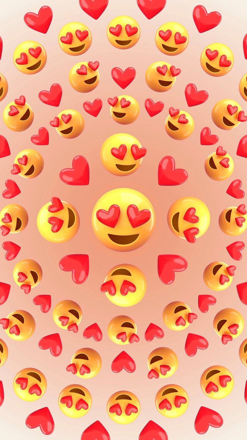 A wallpaper of emojis including hearts and a smiley face - Emoji