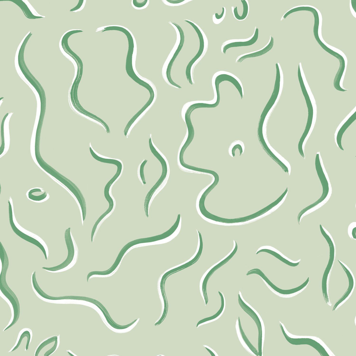 A pattern of green squiggles on a pale green background - Pastel green