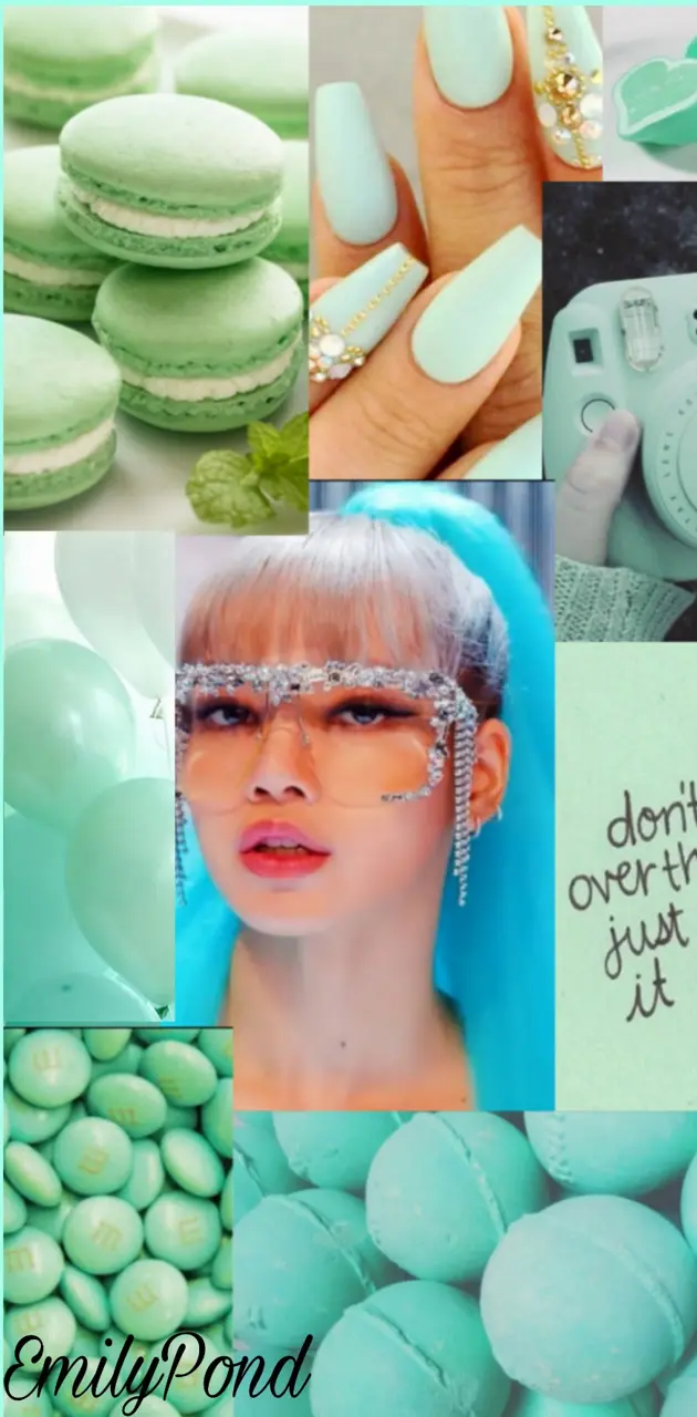 A collage of a girl, macaroons, a camera, and text that says 
