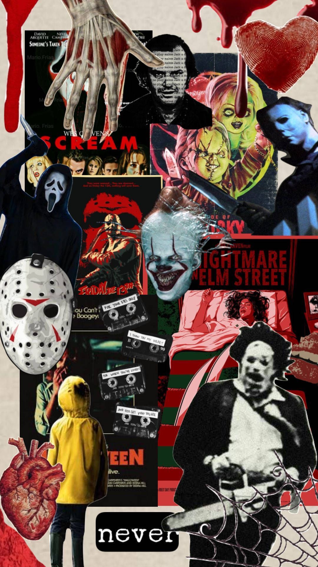 Download Horror Movie Collage Aesthetic Characters Wallpaper