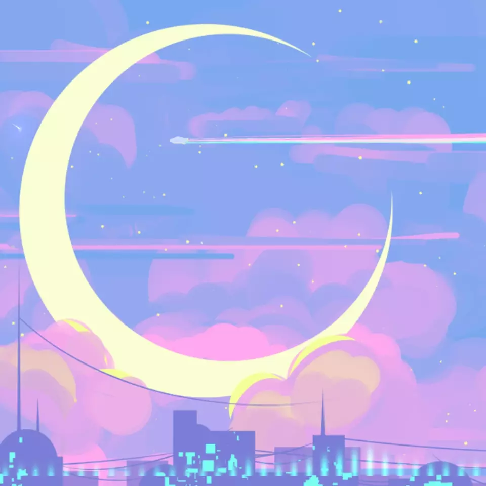 A city with a pink and blue sky - Sailor Moon