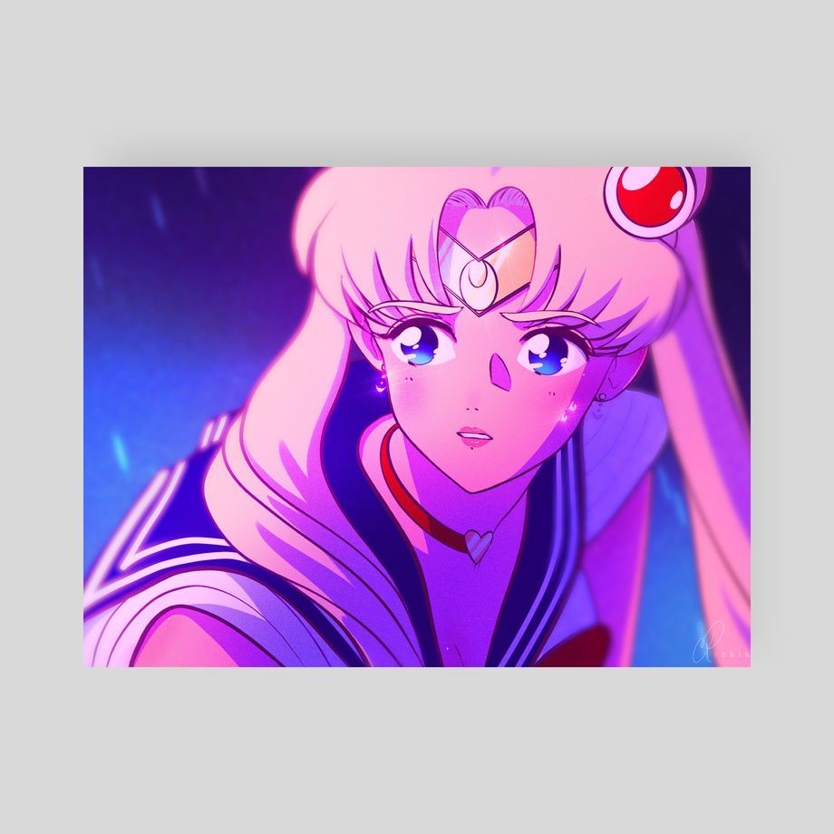 A print of a Sailor Moon character with a purple and blue background - Sailor Moon