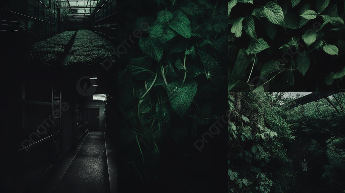 A dark street with green plants - Dark green