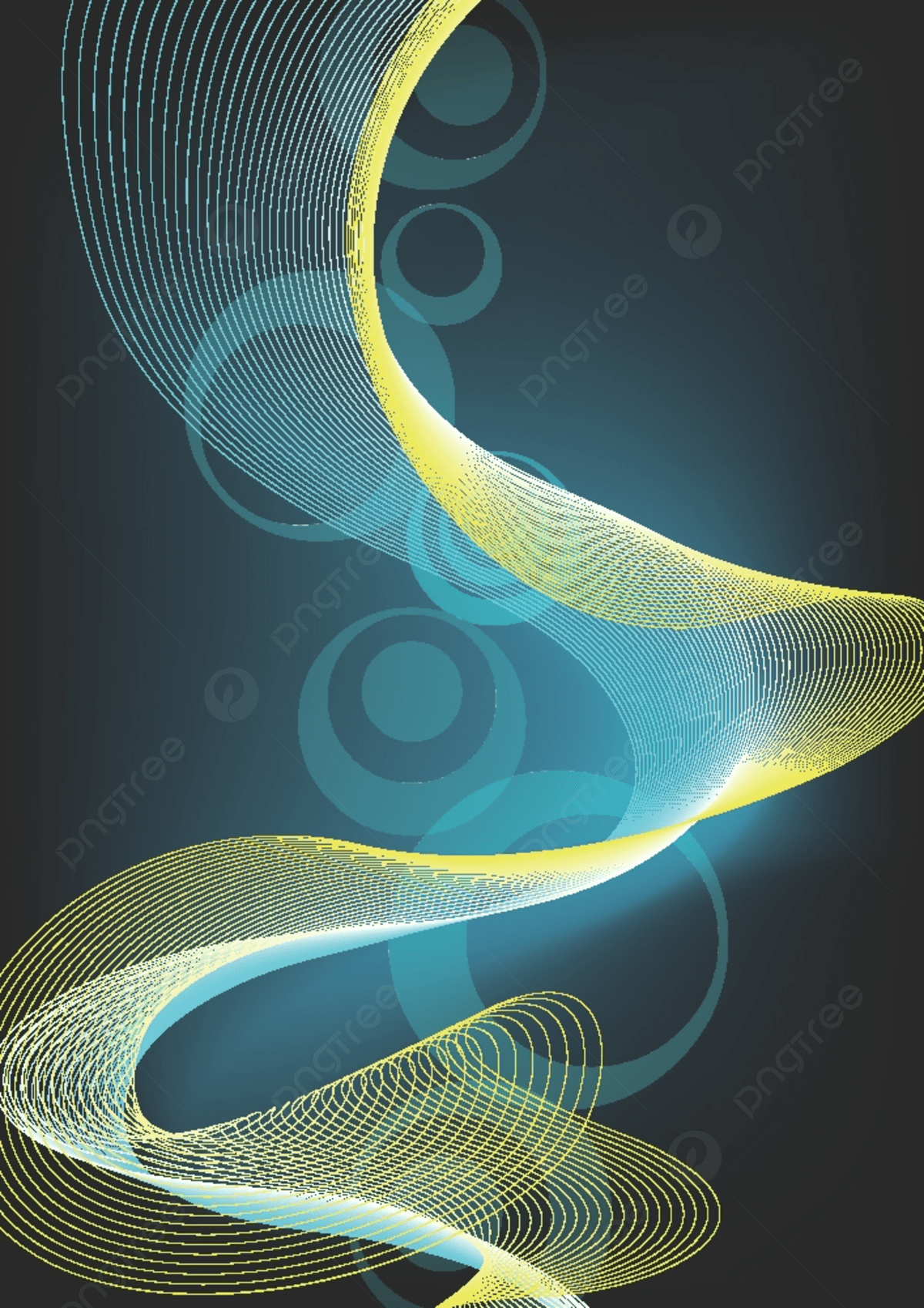 Abstract background with wavy lines and circles on a dark blue background. - Dark green