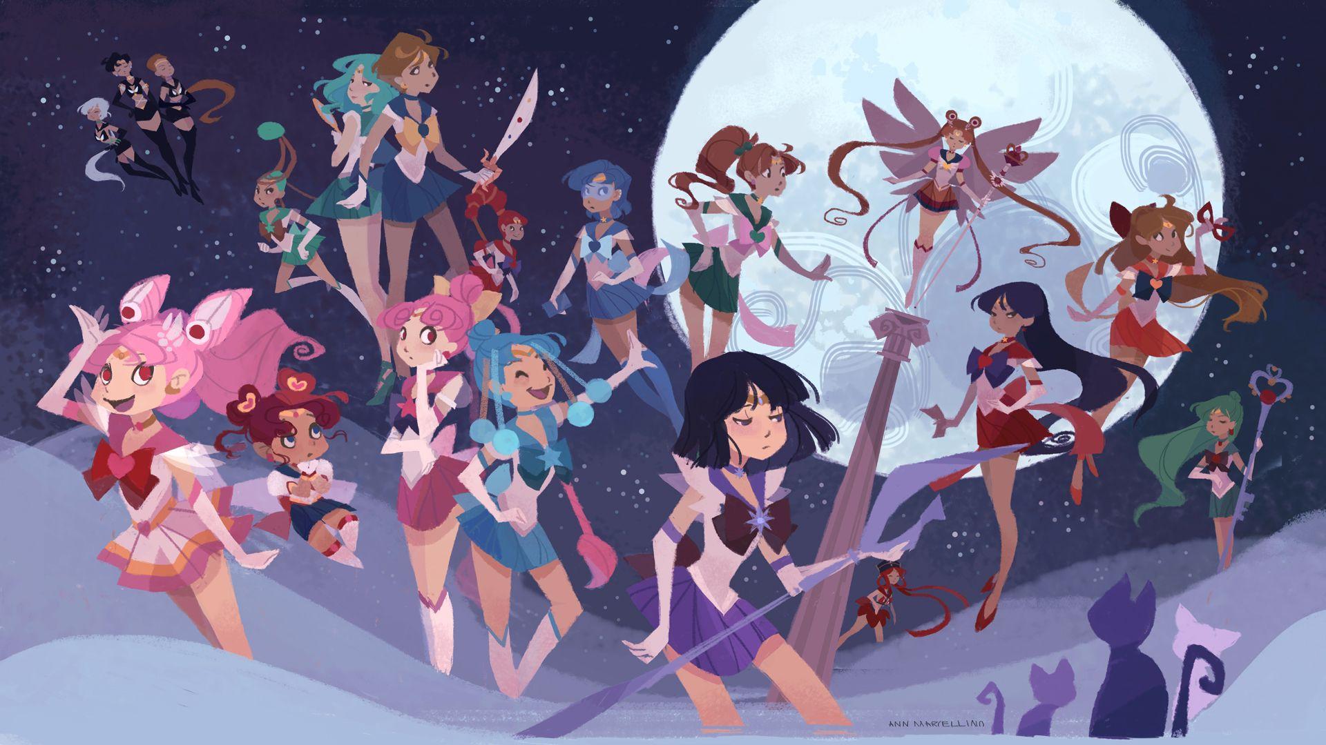 A digital art of the different sailor scouts from the Sailor Moon series. - Sailor Moon
