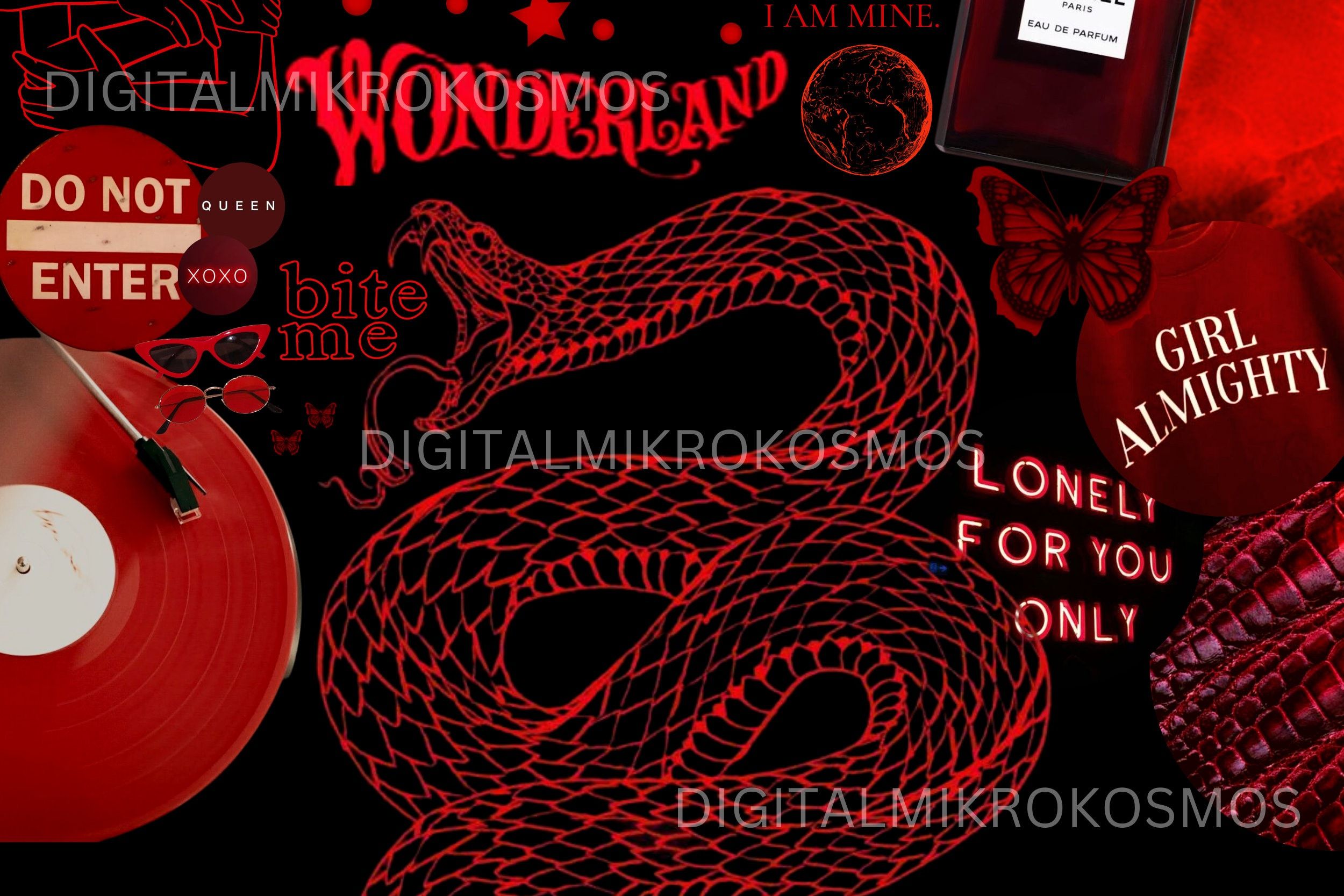 Red aesthetic clipart, snake clipart, vinyl record clipart, retro clipart, vintage clipart, digital download, PNG clipart, instant download - IPhone red