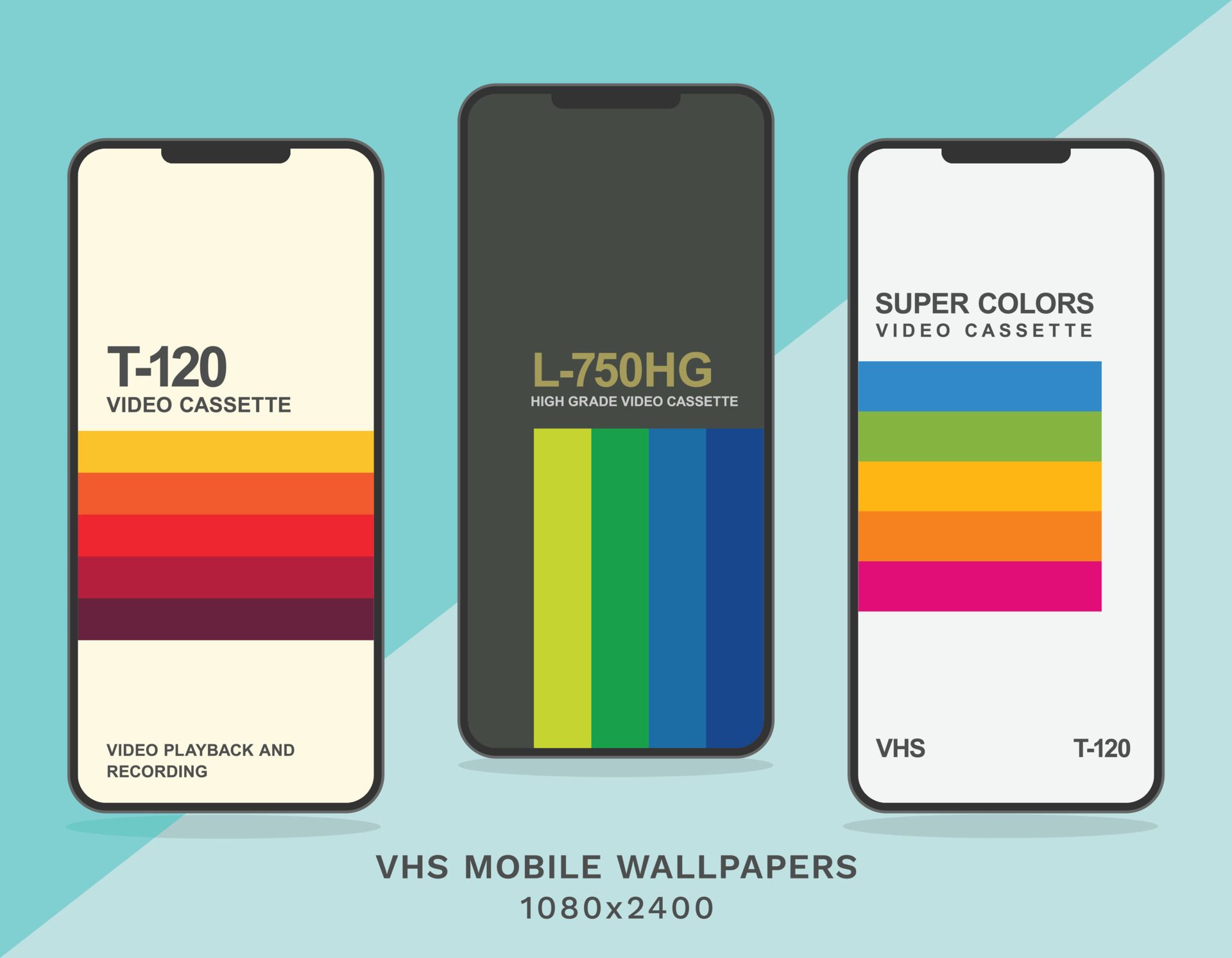 set of three vhs cassette style wallpaper for mobile 90s 80s retro nostalgia wallpaper