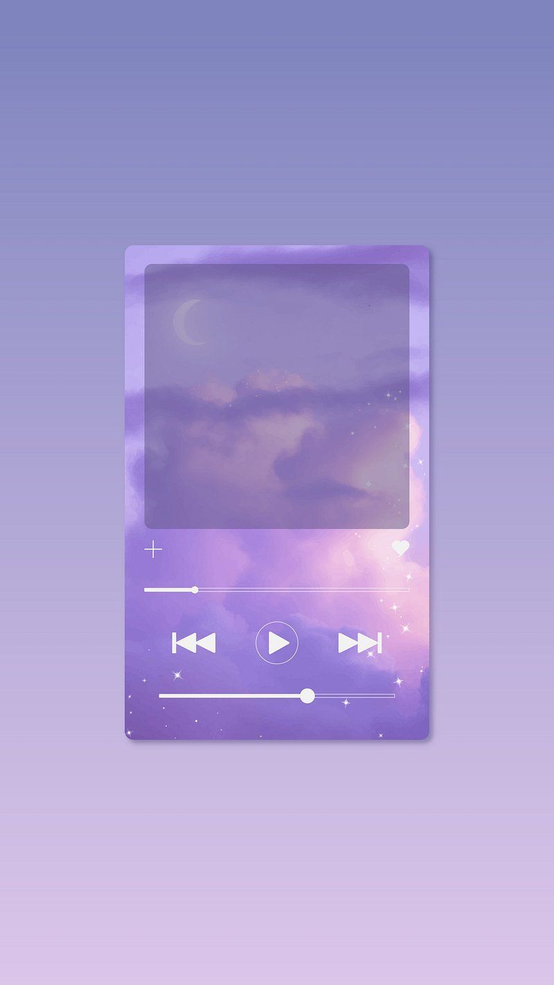 A purple gradient background with a white music player interface with a purple sky background - Cute purple