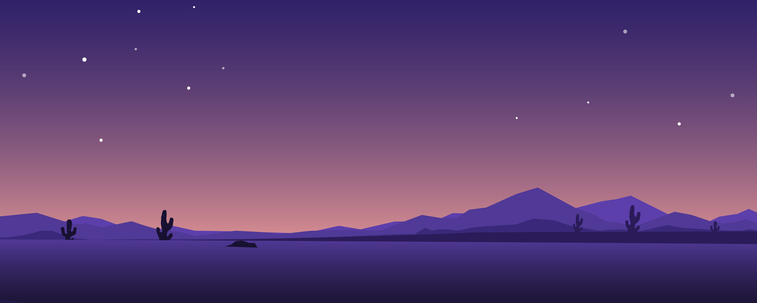 A purple sky with mountains and stars - Desert