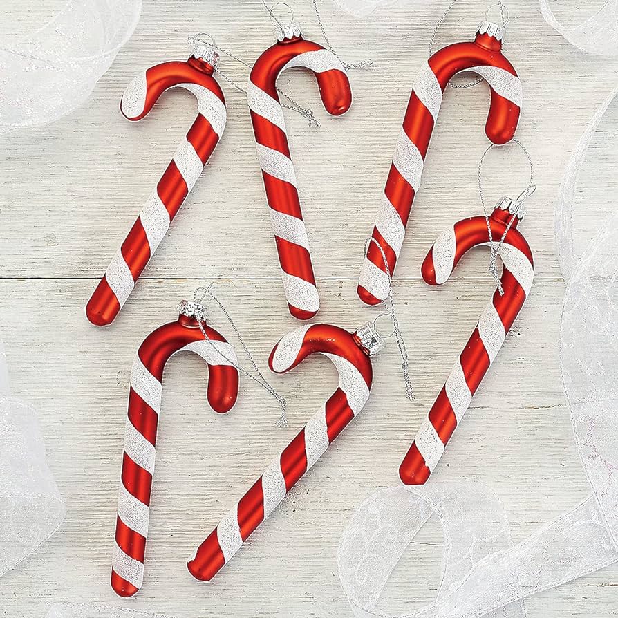 Set of 6 glass candy cane ornaments in red and white - Candy cane