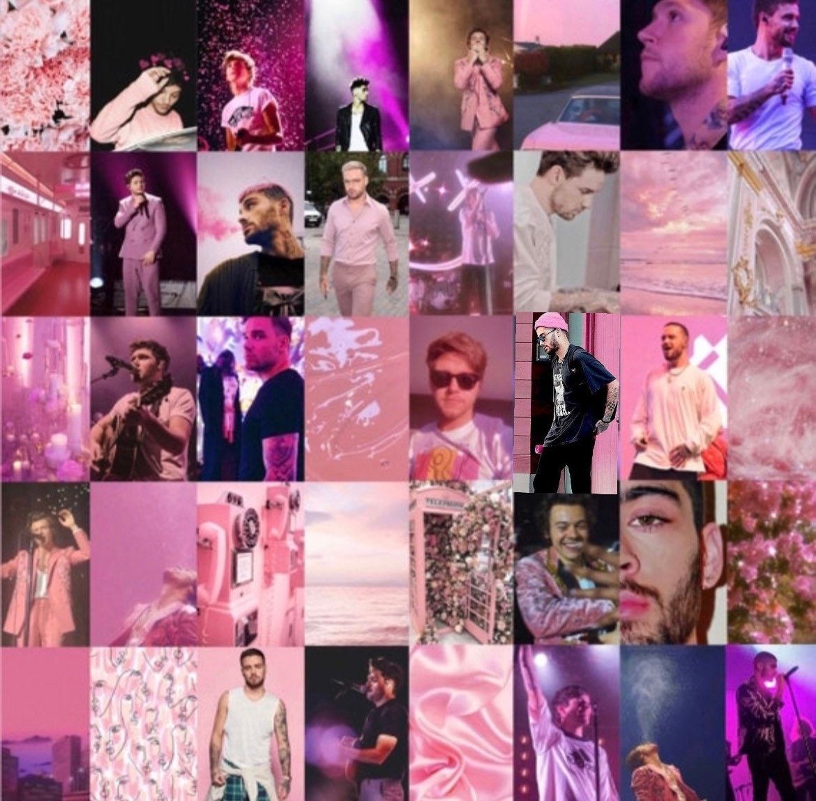 A collage of pictures with pink backgrounds - One Direction