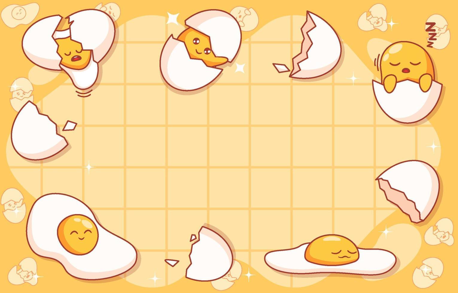 An egg-themed frame with eggs in different states of being cracked and cooked. - Egg