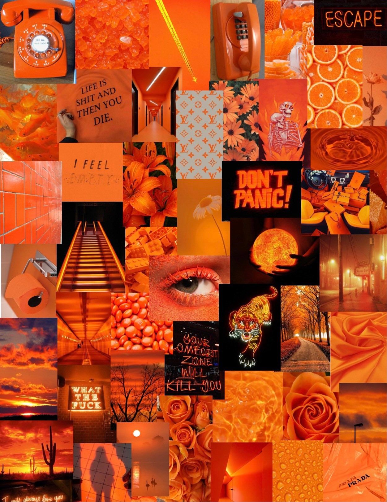 Aesthetic collage background in orange, brown and black - Dark orange