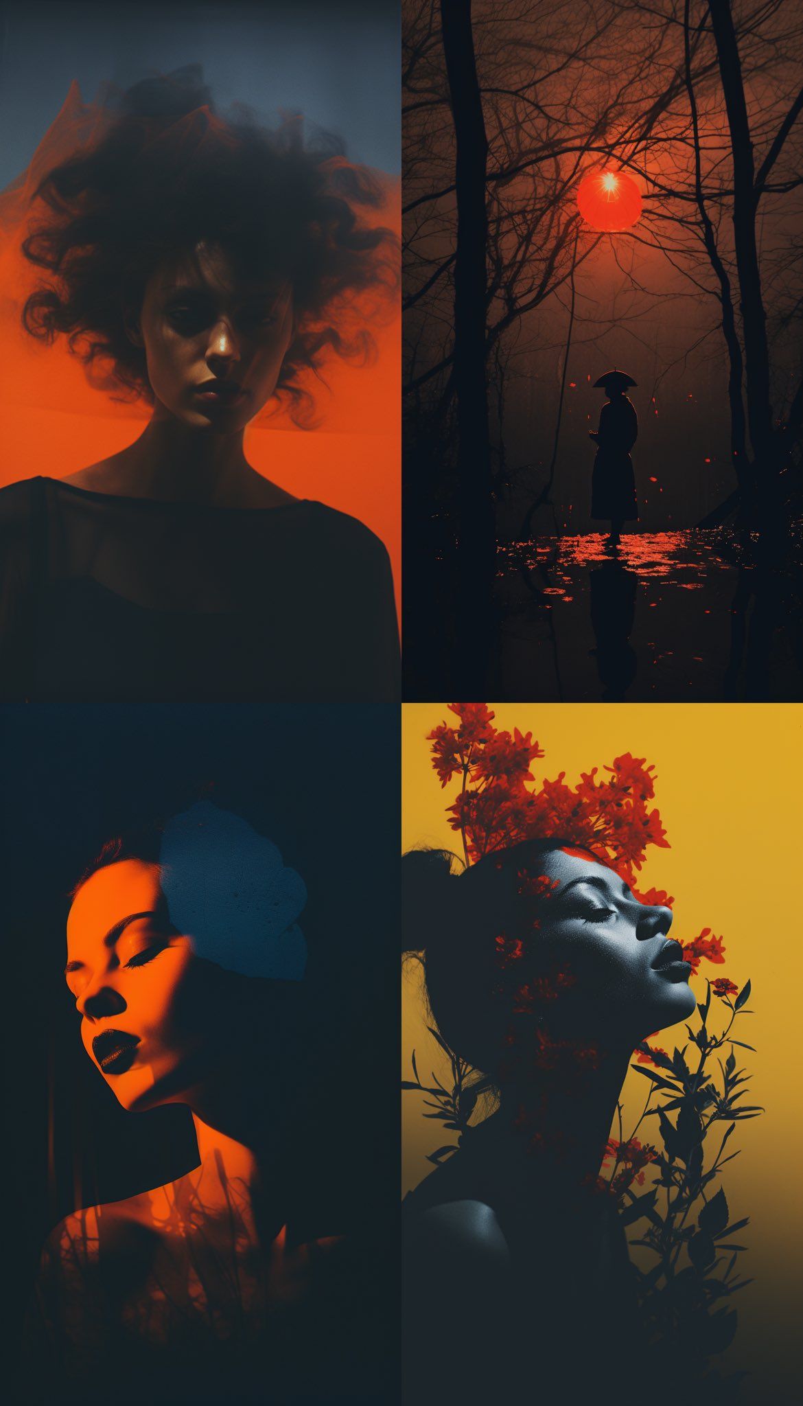 Aesthetic phone wallpaper of a woman with orange and blue colors - Dark orange