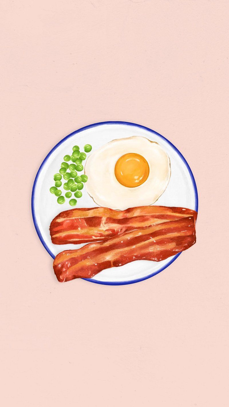 A plate with bacon, egg and peas - Egg