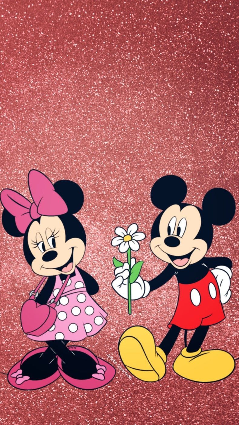 A cartoon of mickey and minnie mouse holding hands - Mickey Mouse, Minnie Mouse