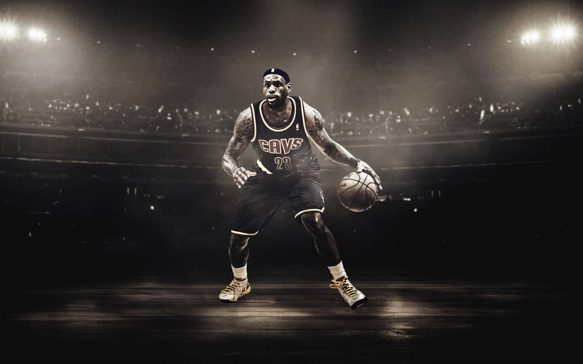 Download Lebron James dribbles a basketball during an NBA match Wallpaper
