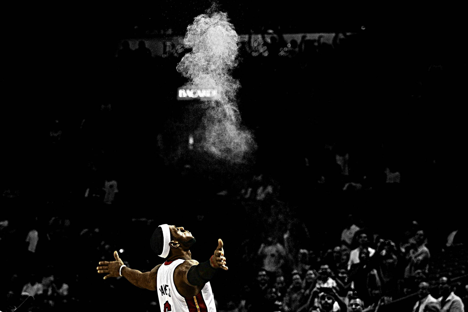 Wallpaper LeBron James, Miami Heat, basketball, game, sports, player, black and white, in the air, smoke - Lebron James