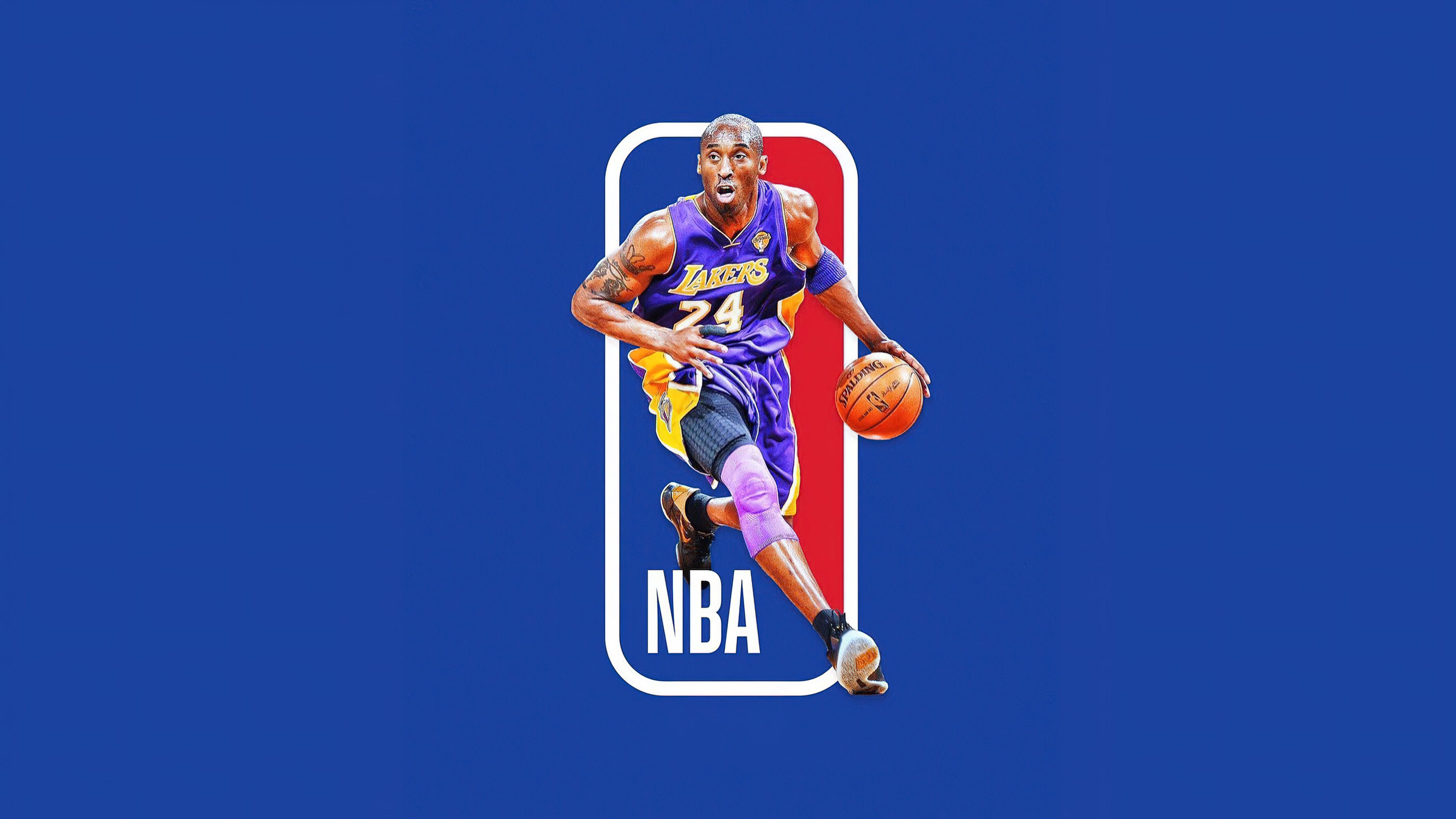 A Kobe Bryant wallpaper featuring the NBA logo and Kobe in his Lakers jersey. - Kobe Bryant