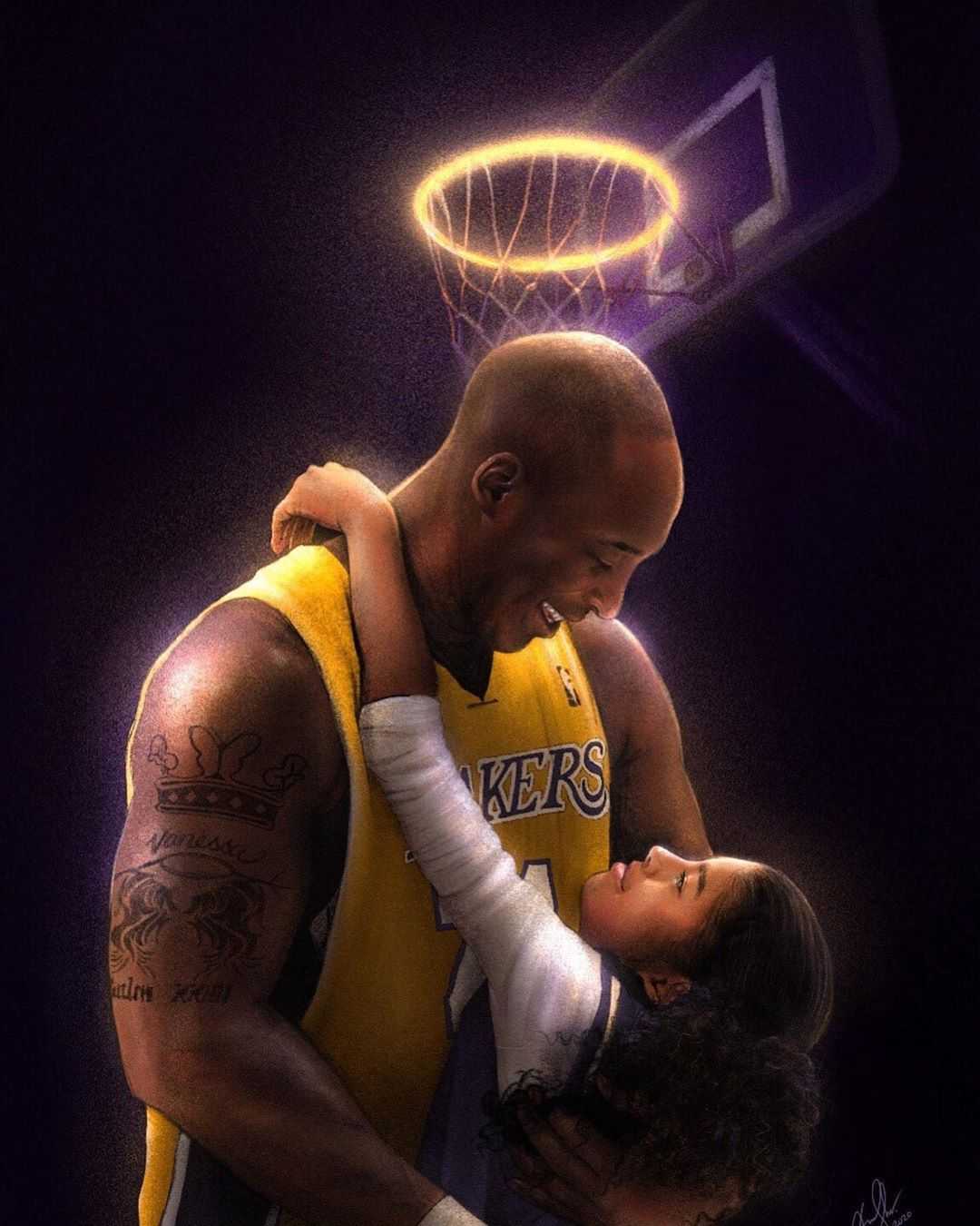 Kobe Bryant and his daughter Gianna Bryant in a picture with a halo around them. - Kobe Bryant