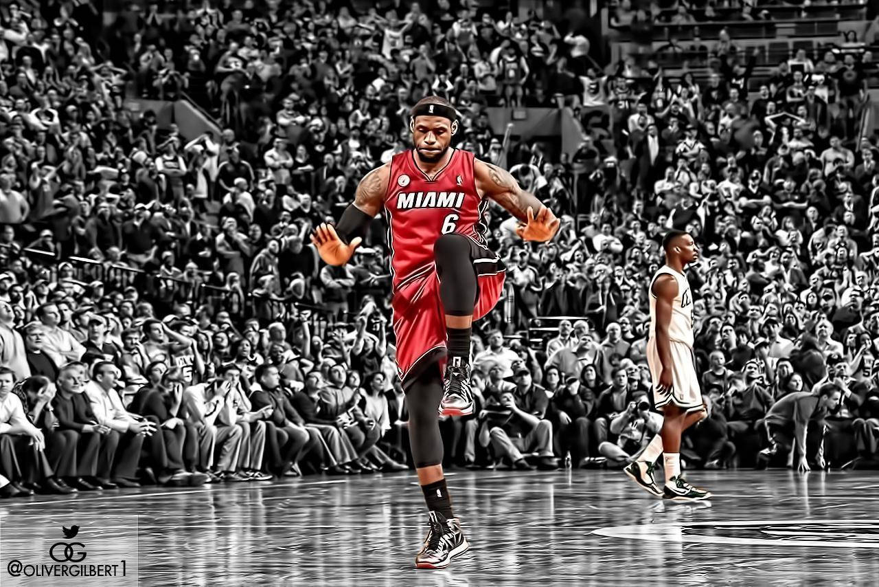 Download Image LeBron James on the court wearing his Miami Heat jersey Wallpaper