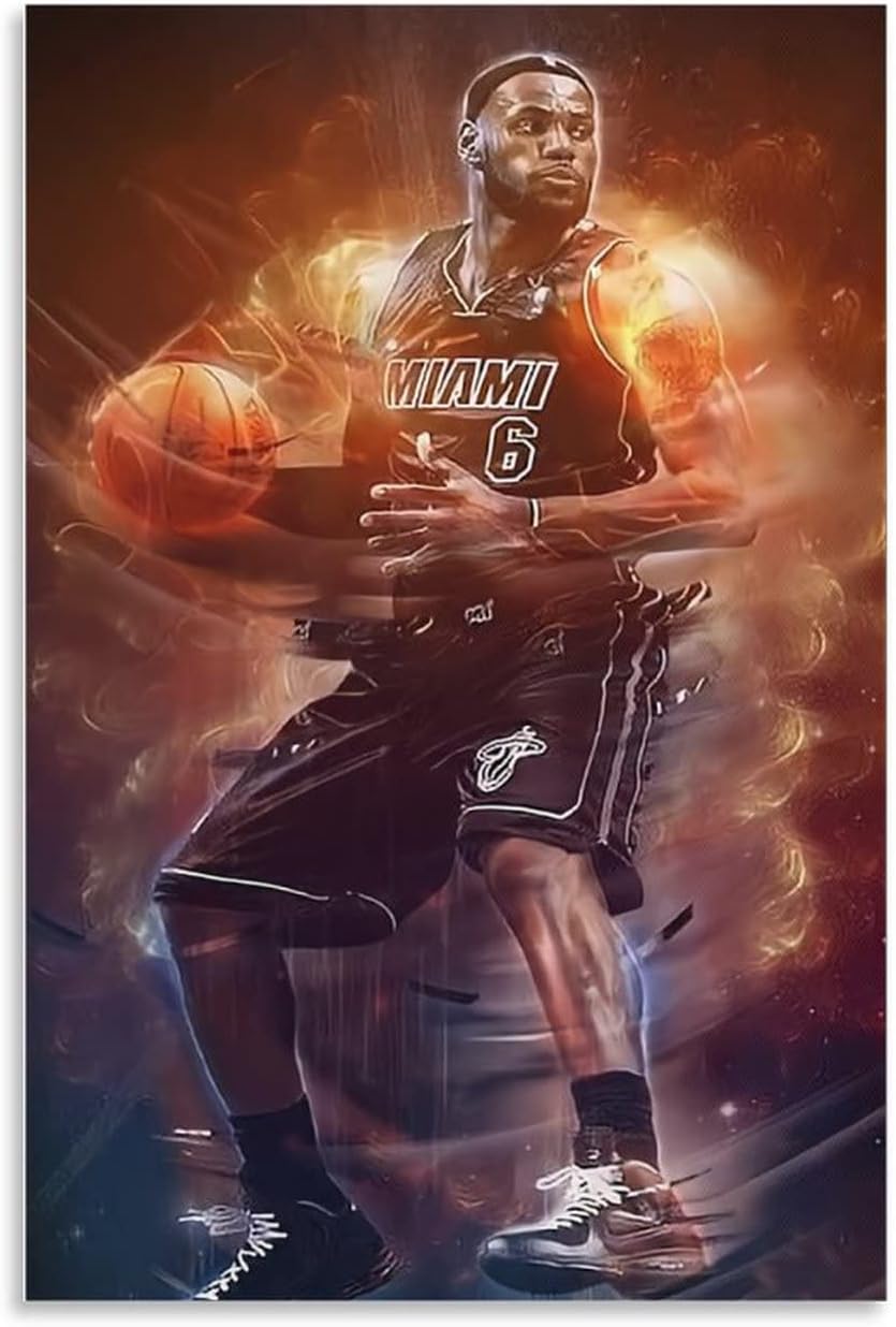 Lebron James Miami Heat Poster, Art Print, 12x18, 24x36, 36x54, 48x72 inches, NBA Basketball Wall Art Decor for Home, Living Room, Bedroom, Man Cave, Office, College Dorm, 12x18 inches, 24x36 inches, 36x54 inches, 48x72 inches - Lebron James