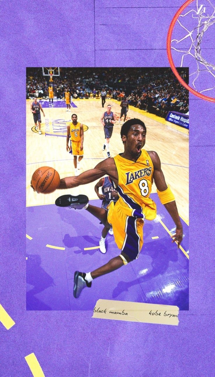 A purple Kobe Bryant wallpaper with the iconic number 8 and the name Kobe Bryant in yellow. - Kobe Bryant