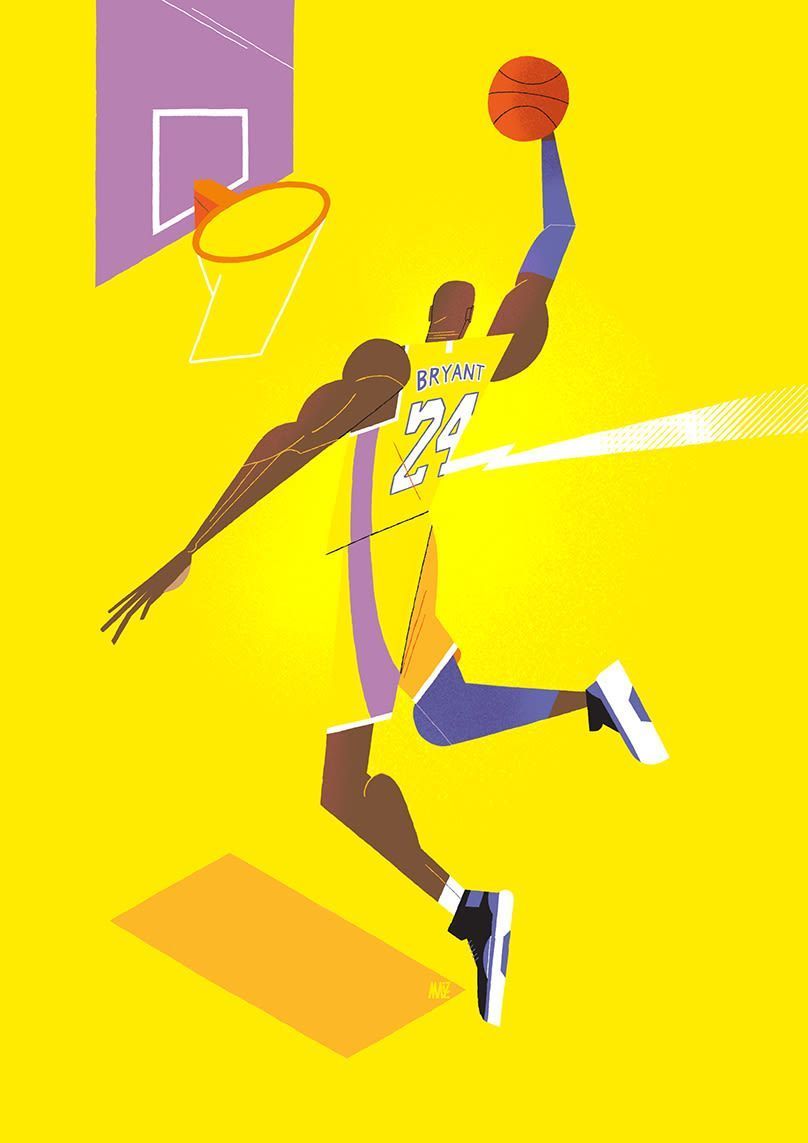 A geometric style illustration of Kobe Bryant in the middle of a slam dunk. - Kobe Bryant