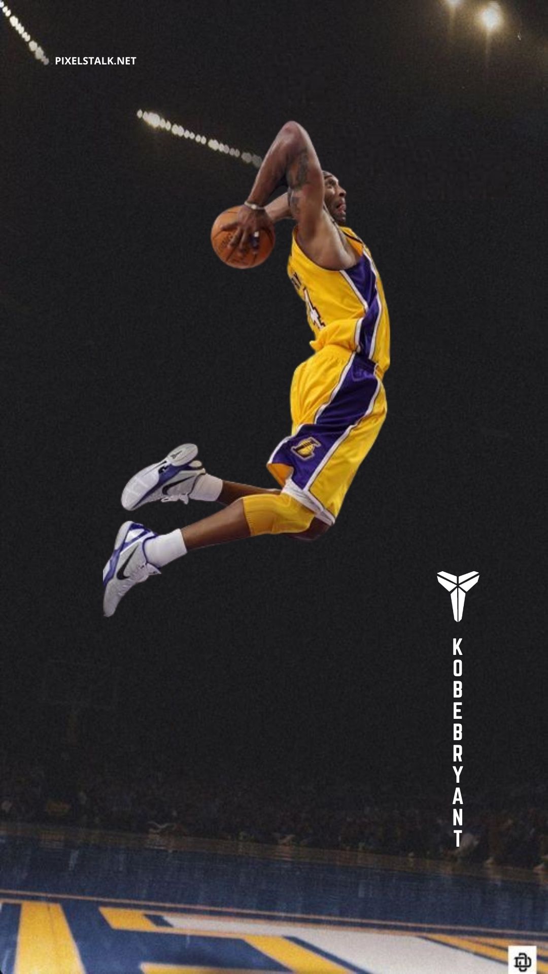 Kobe Bryant jumping up to dunk the basketball. - Kobe Bryant